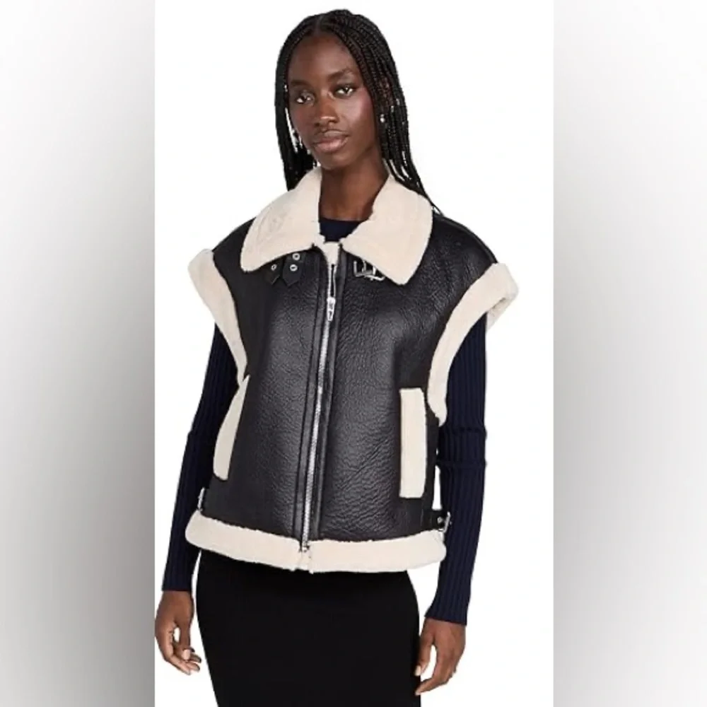 BLANKNYC Faux Leather Work It Sherpa Vest Black Womens size xs
